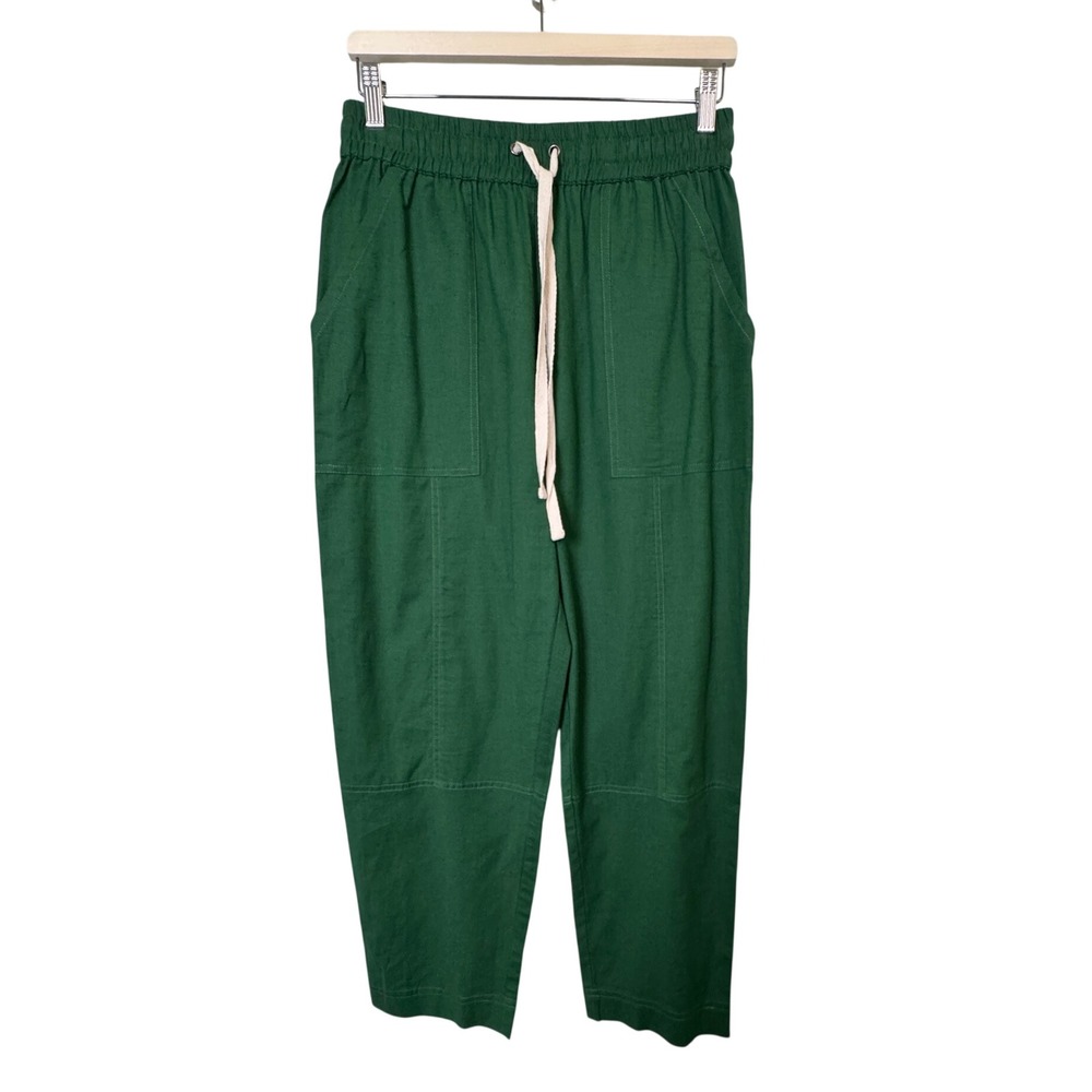 Apiece Apart Pull On Pants Organic Cotton Linen Drawstring Green Small